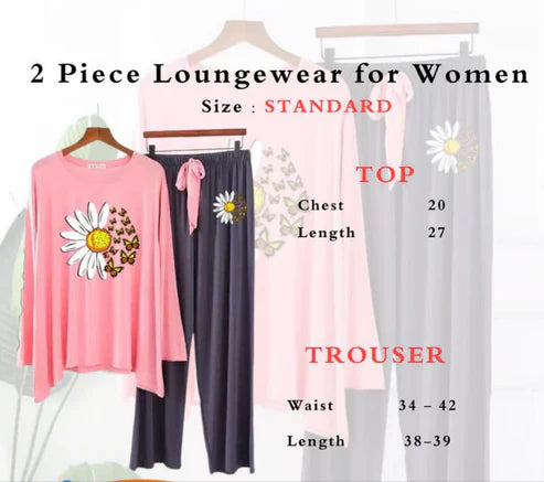 Womens Pink Printed 2Pcs Loungewear