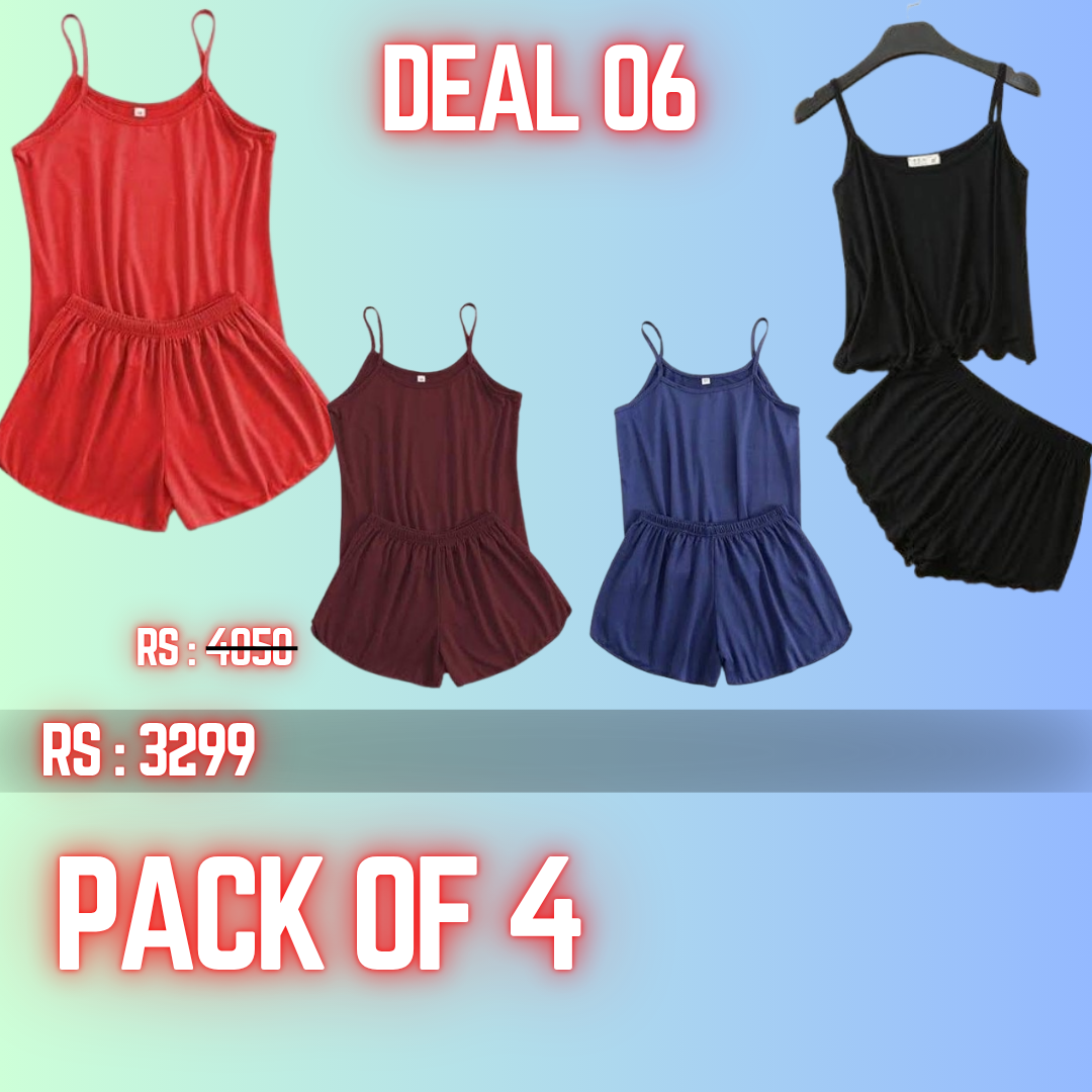 Deal 06 – Pack of 4 Ladies Camisette Nightwear | Soft, Stylish & Lightweight Sleepwear
