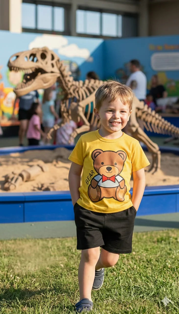 Yellow black Bear Print Shortwear set