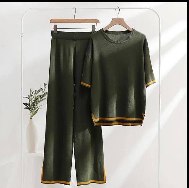 Slit Short Sleeve T-shirts and High Waist Wide Leg Pants