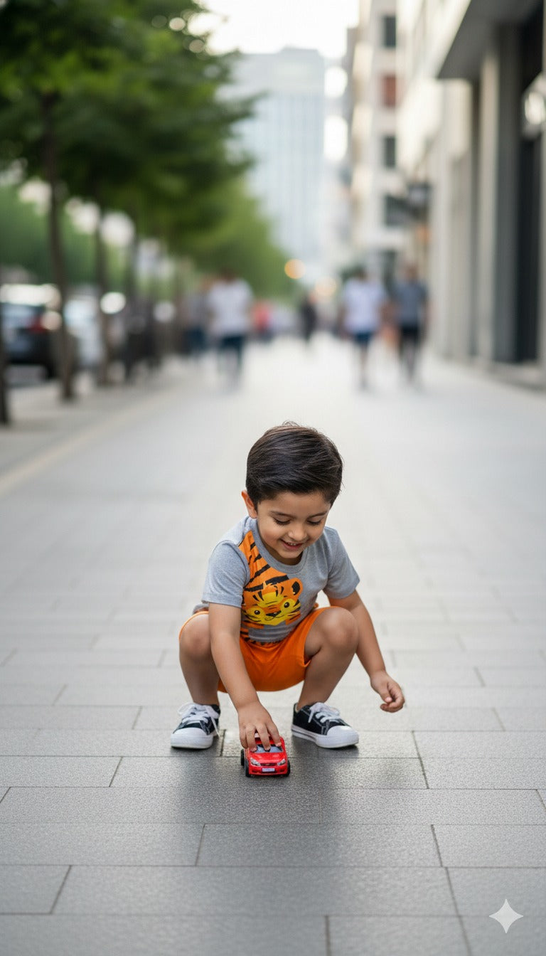 Tiger print Printed Half Sleeves Round Neck T shirt With Printed Shorts