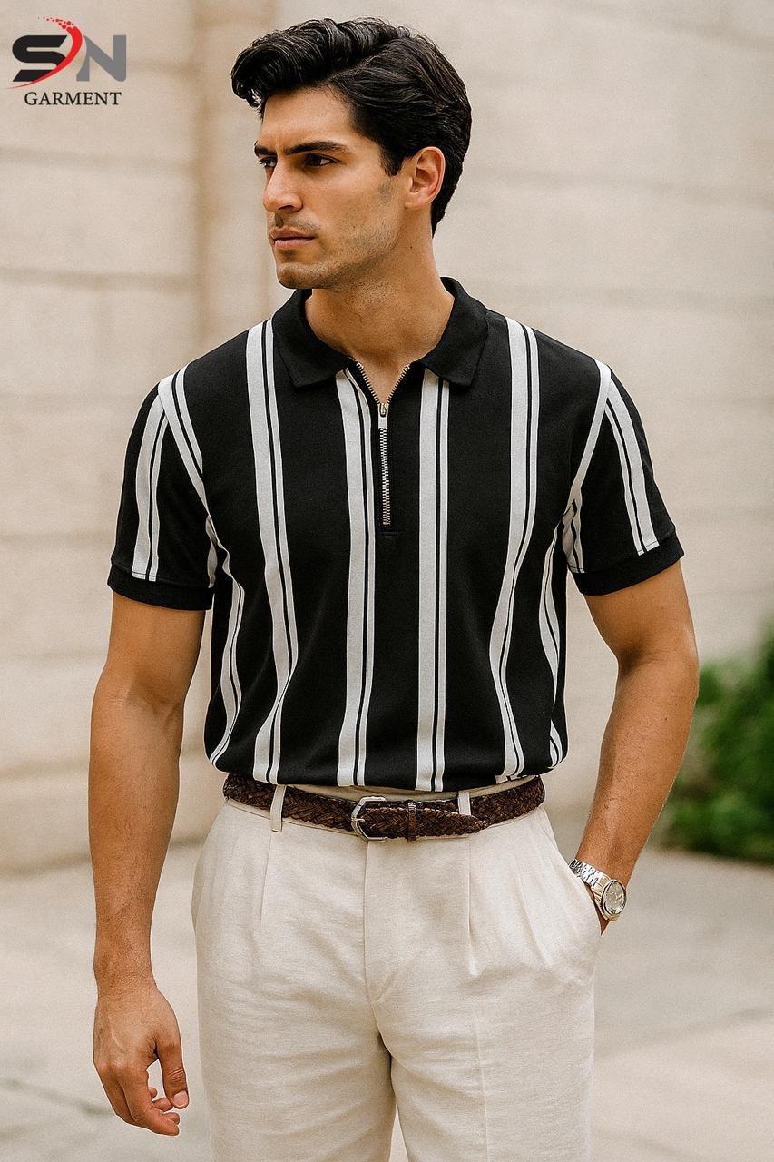 Printed Zipped  Polo Tshirt