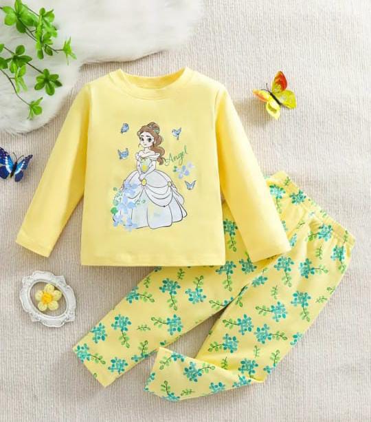 Yellow Angel Printed Girls Kidswear