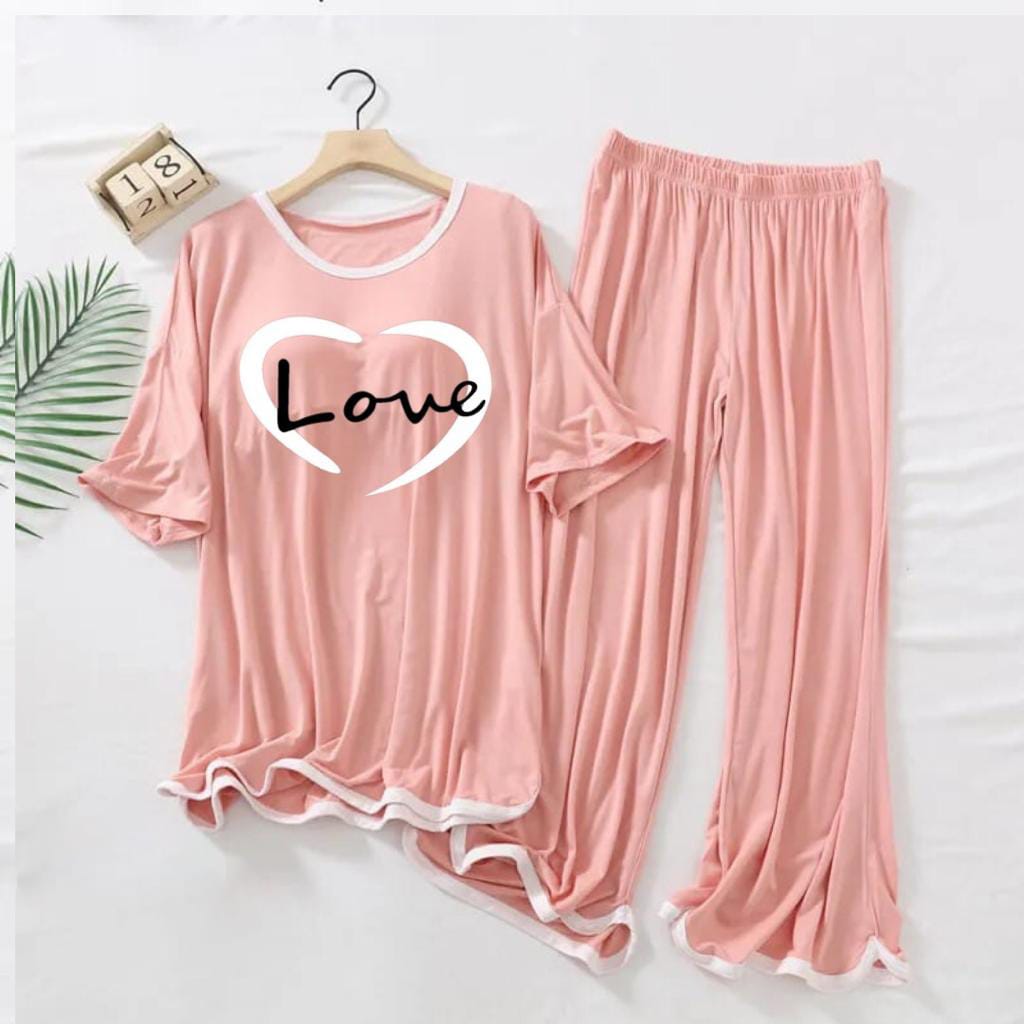 Womens Pink Printed 2Pcs Loungewear