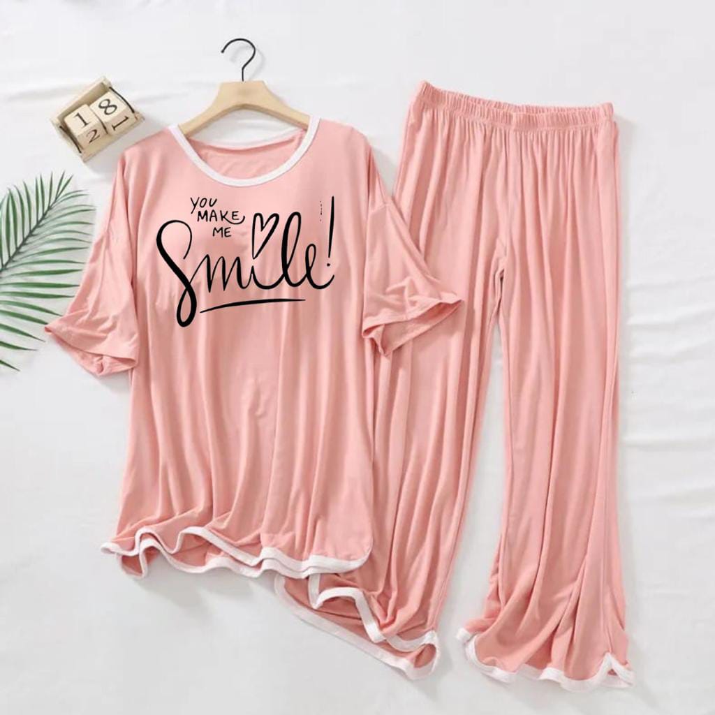 Womens Pink Printed 2Pcs Loungewear