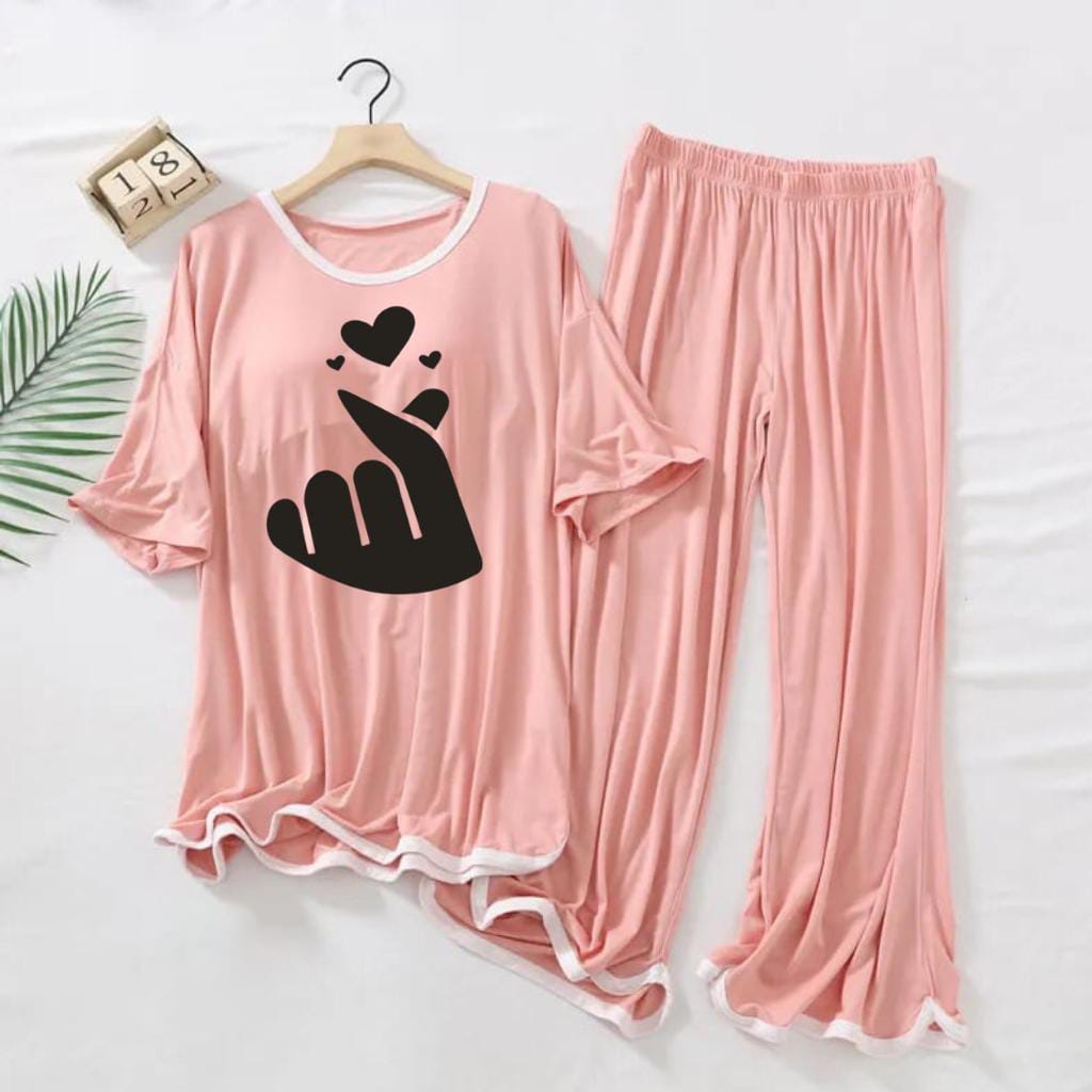 Womens Pink Printed 2Pcs Loungewear