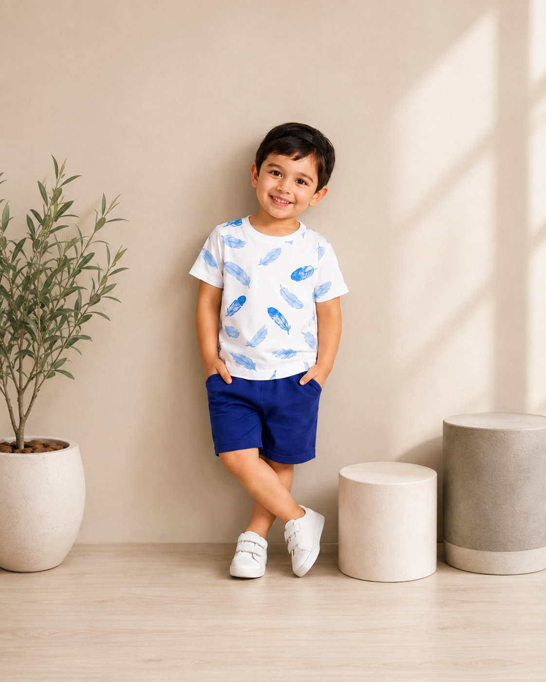 White Feather Short Set Kids Fashion