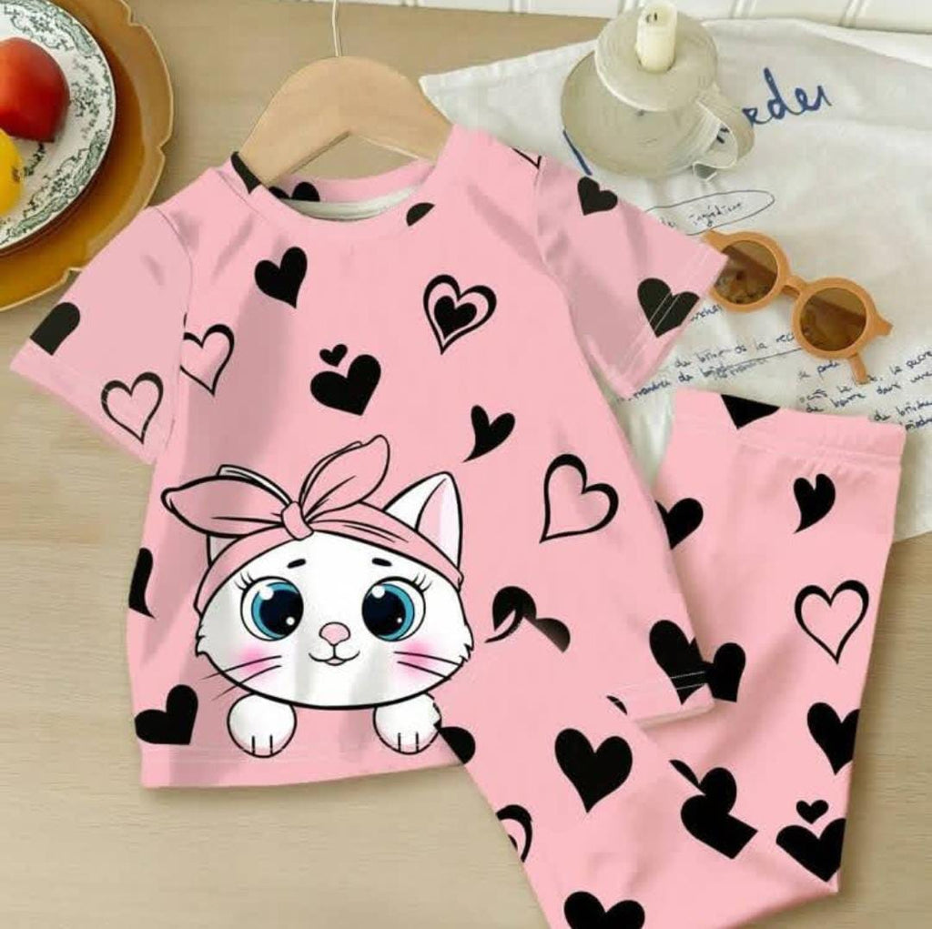 Pink Kitty Printed Kids Wear