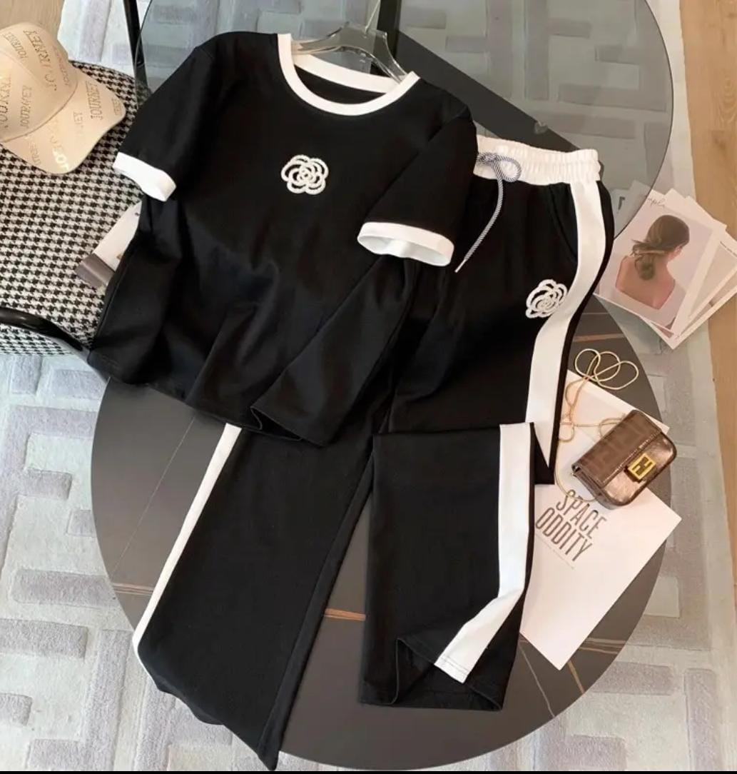 White & Black Contrast Printed Tracksuit