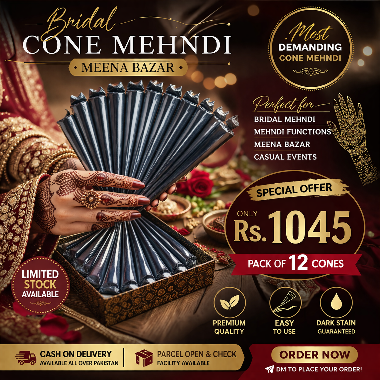 PACK OF 12 Bridal Cone Mehndi Karimabad Meena Bazar