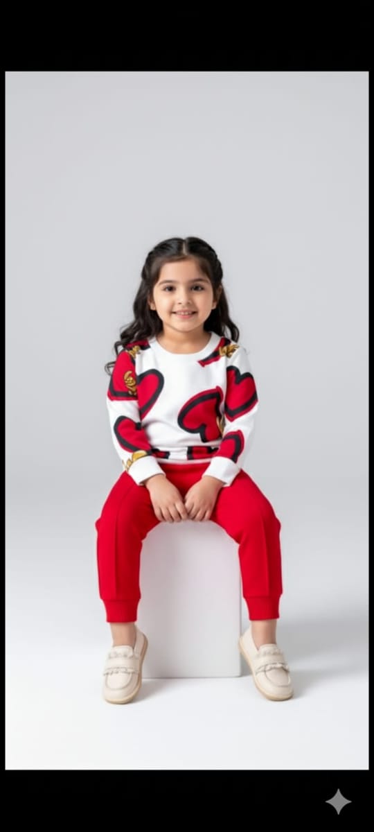 Girls Cozy Heart Design Winter Co-Ord Set