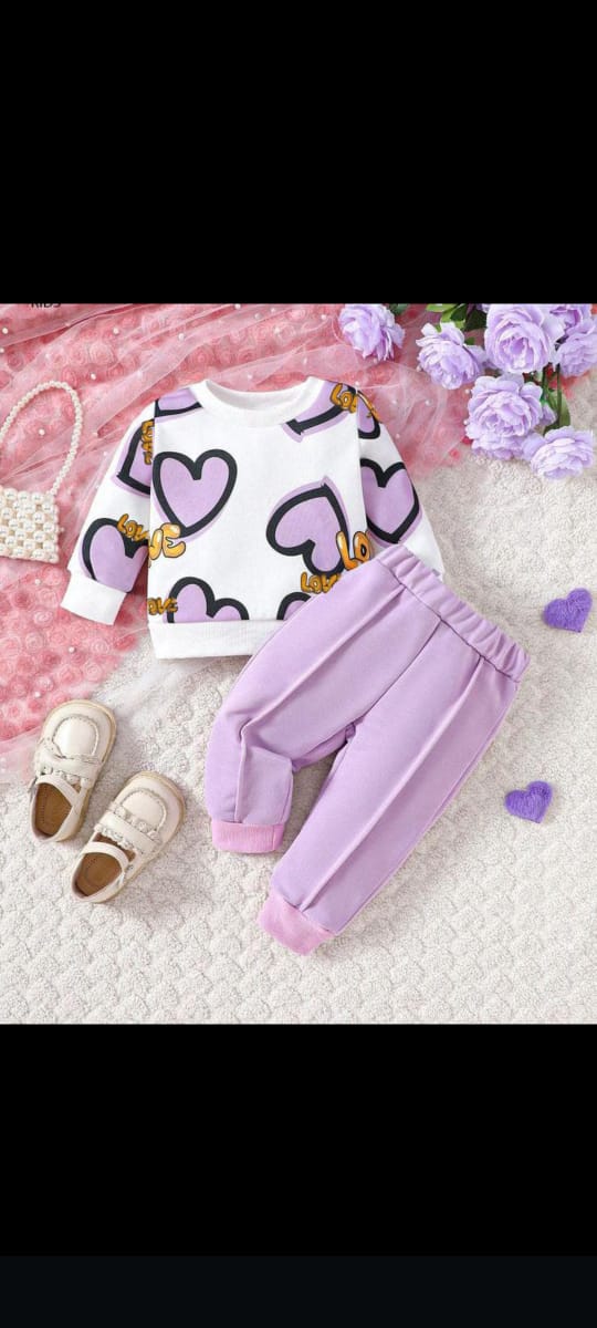 Girls Cozy Heart Design Winter Co-Ord Set