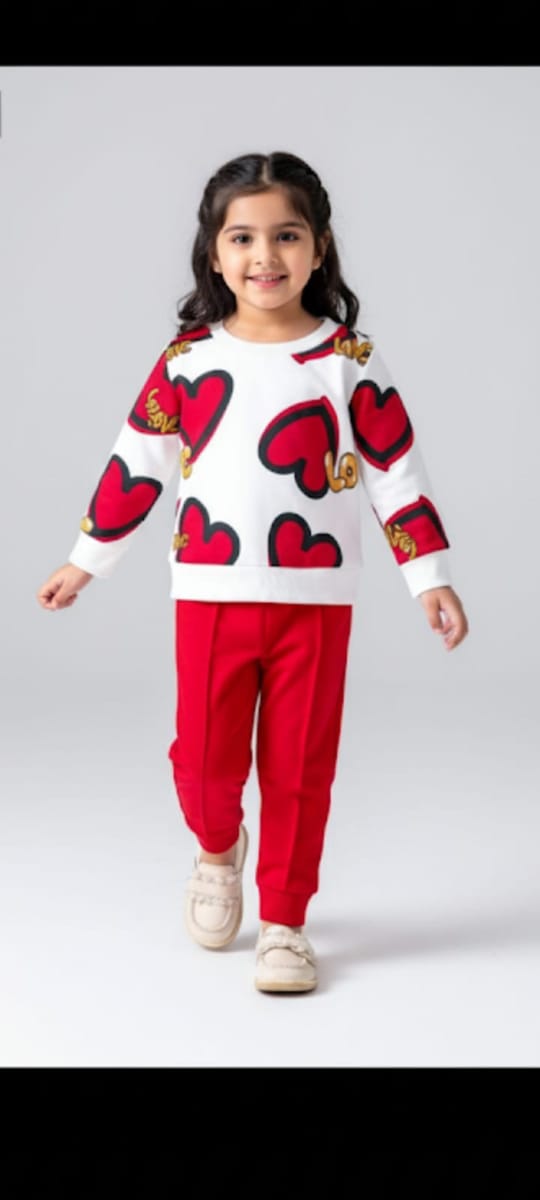 Girls Cozy Heart Design Winter Co-Ord Set