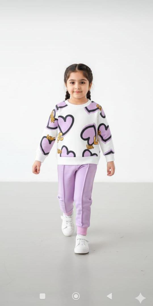Girls Cozy Heart Design Winter Co-Ord Set