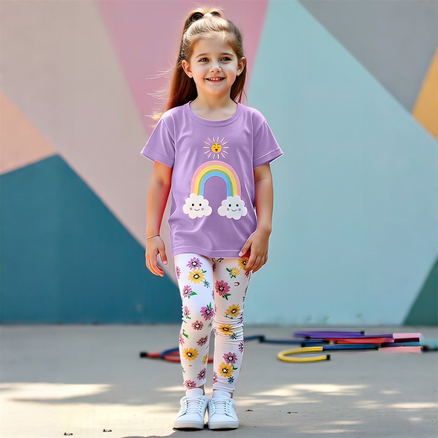 Rainbow print summer 2pcs set