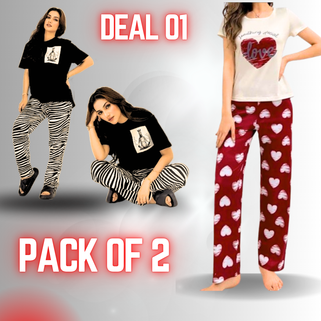 Deal 01 Pack Of 02 Ladies Nigtsuit