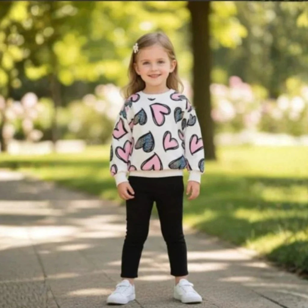 Colorful Floral Print Sweatshirt Set for Girls