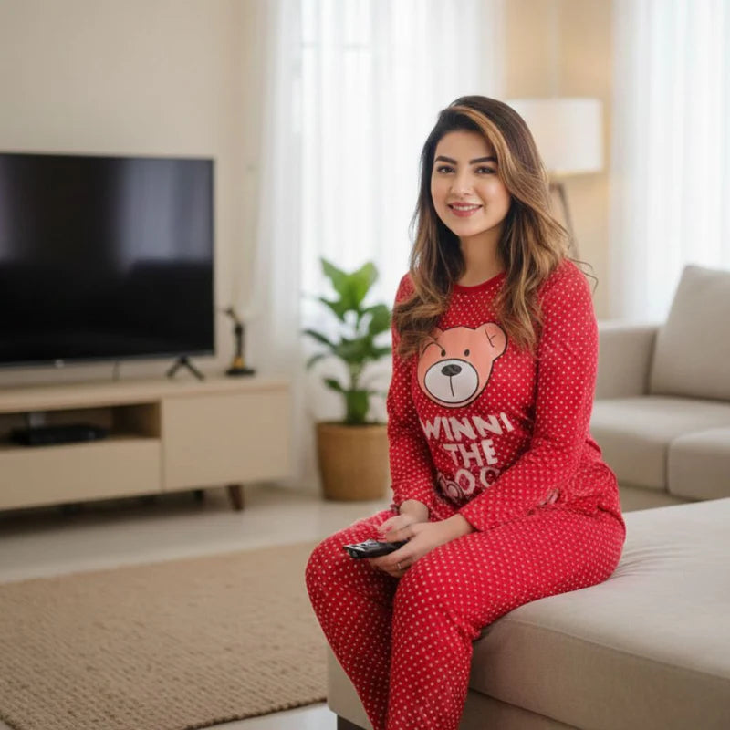 Winnie The Pooh Red Printed Night Suit PJ Set