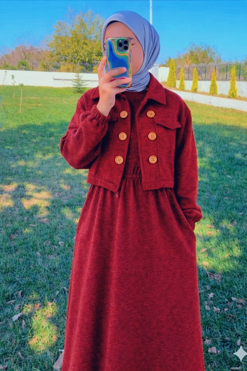 New Arrival 2Pcs Winter Outfit Long Frock With Upper Fleece Jacket