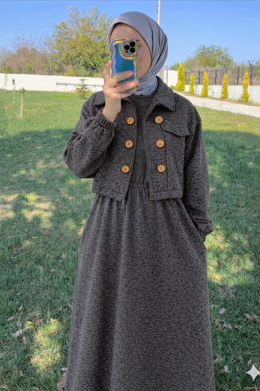 New Arrival 2Pcs Winter Outfit Long Frock With Upper Fleece Jacket