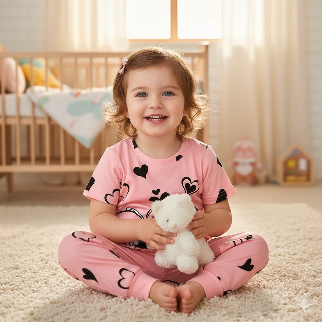 Pink Kitty Printed Kids Wear