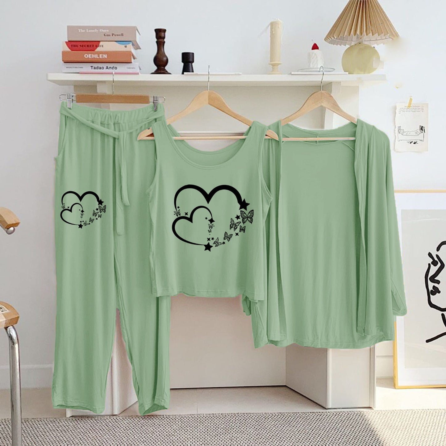 Women's Green Printed 3pcs Outfits
