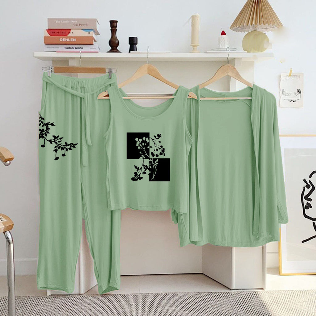 Women's Green Printed 3pcs Outfits