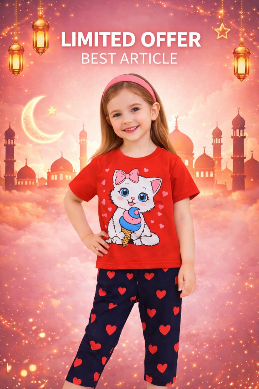 Red Kitty With Heart Printed kids wear