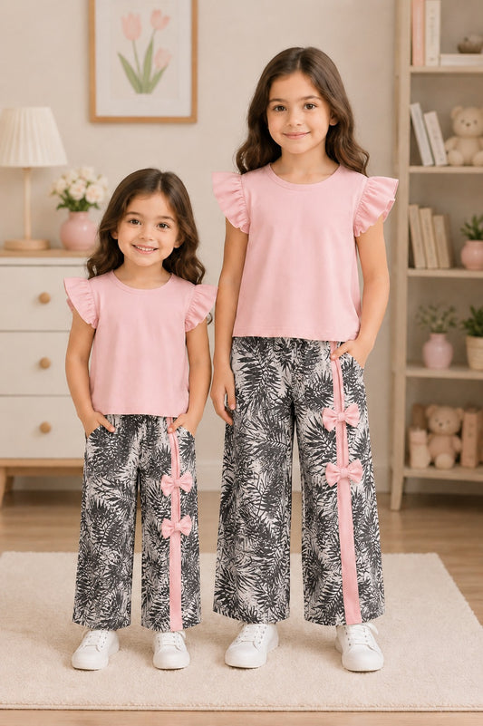Rib Bow Kids Wester Style outfit 2pcs