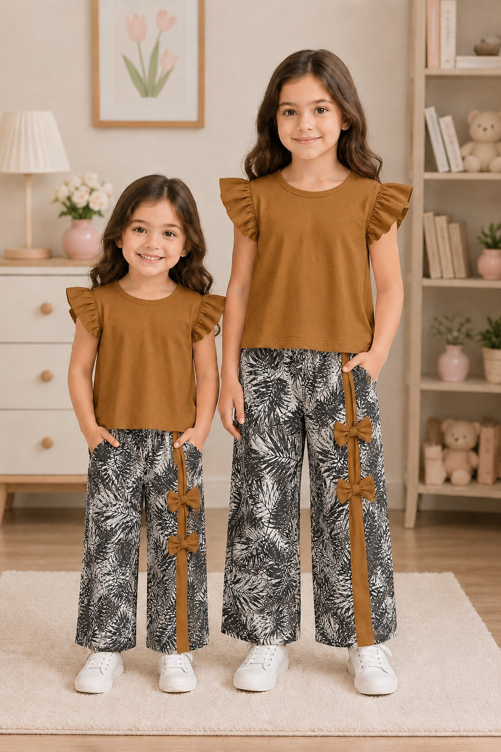 Rib Bow Kids Wester Style outfit 2pcs