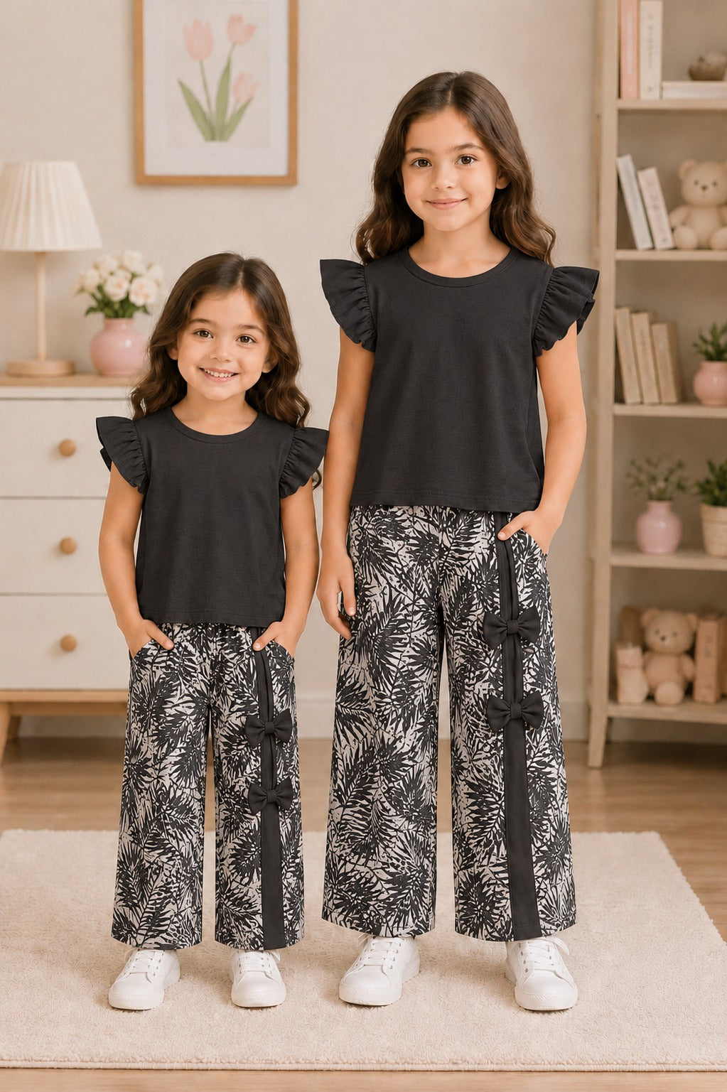 Rib Bow Kids Wester Style outfit 2pcs