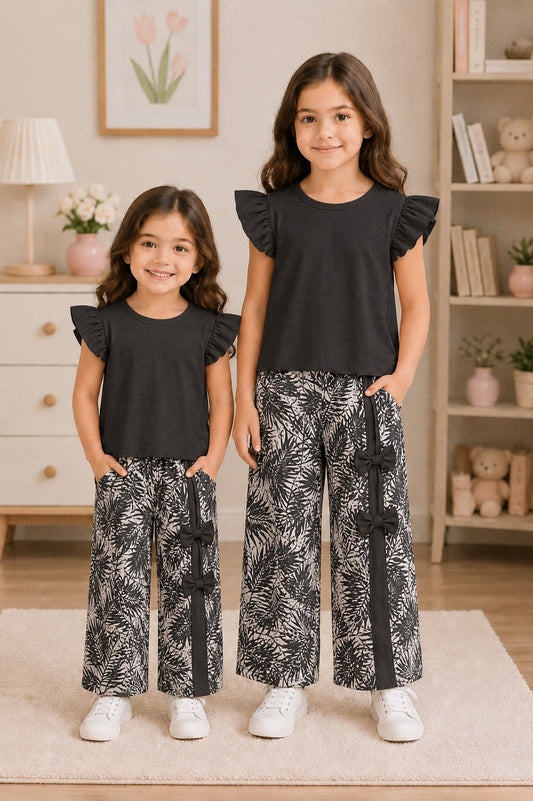 Rib Bow Kids Wester Style outfit 2pcs