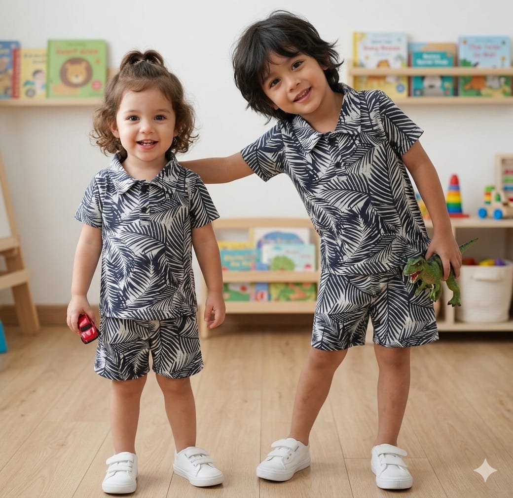 Leaves Printed Shorts Sleeve Kids Wear summer tracksuit
