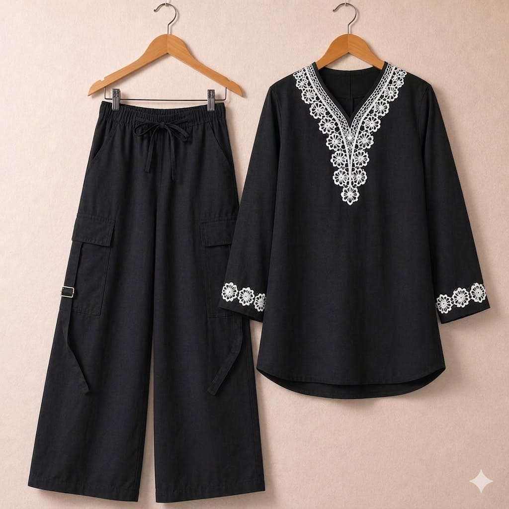 Pure 100% Cotton Embroidered Western Shirt & Cargo Style 2-Pcs Stiched