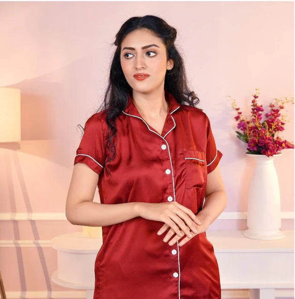 Girls Pipin Silk Night Suit Shirt Pajama Set