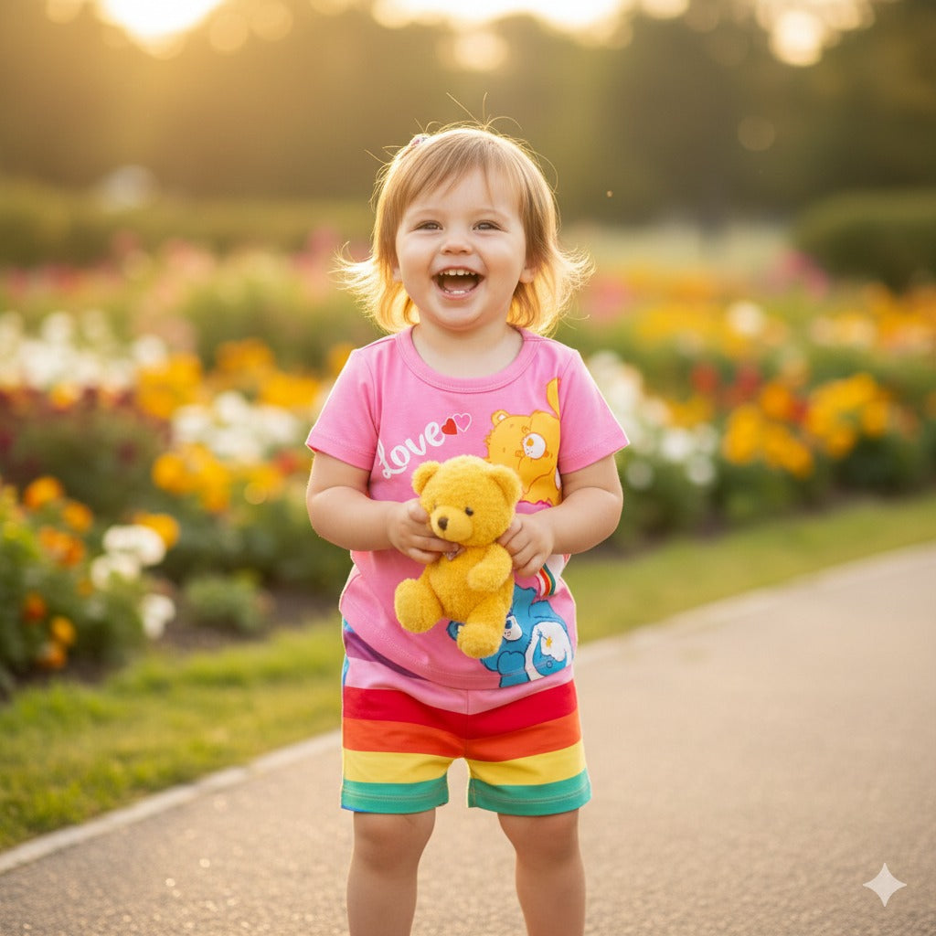 Love Pink Bear Printed Kids Short Sleeve Kids Wear