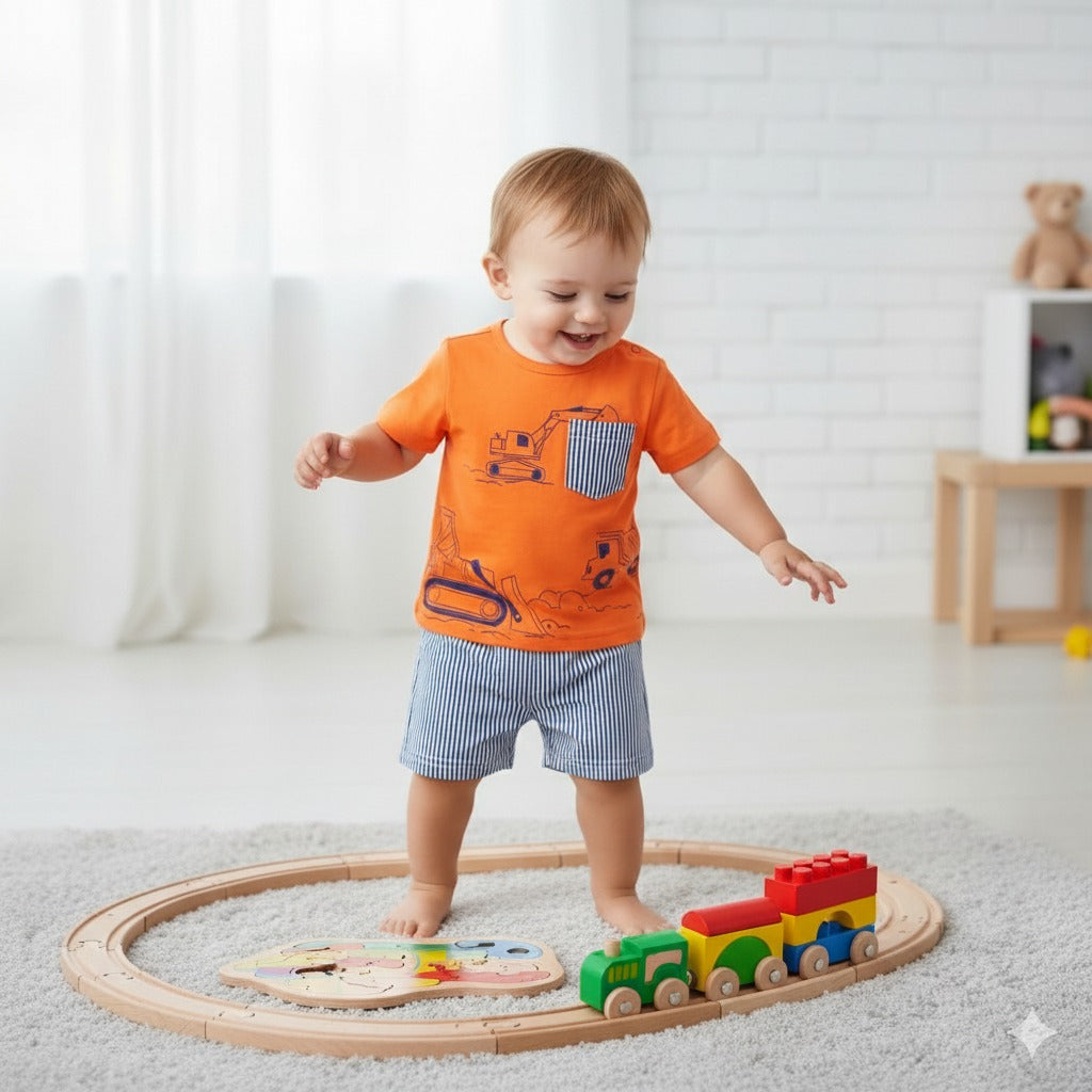 Orange machines Short Sleeve Kids Wear