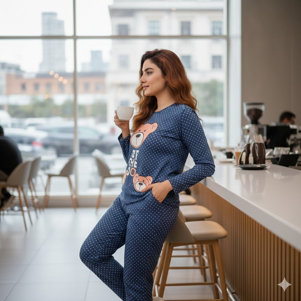 Winnie The Pooh Blue Printed Night Suit PJ Set