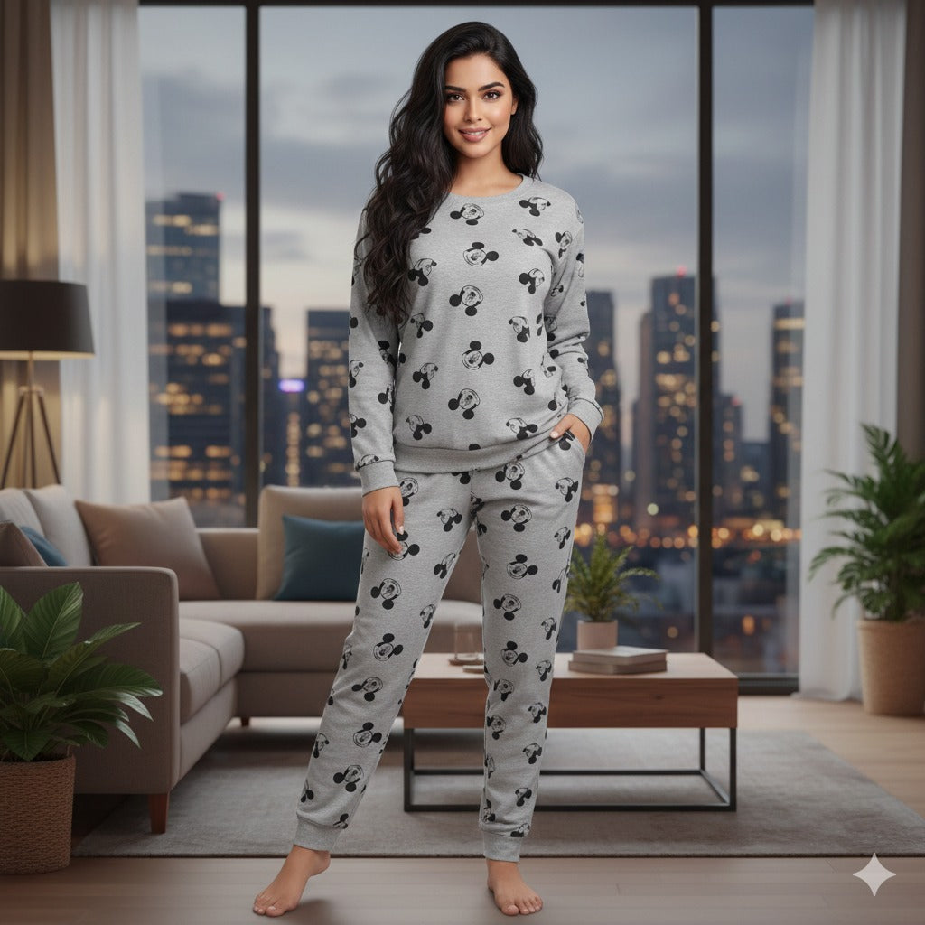 Mickey Mouse Printed Pajama set Night Suit Set For Women And Girls