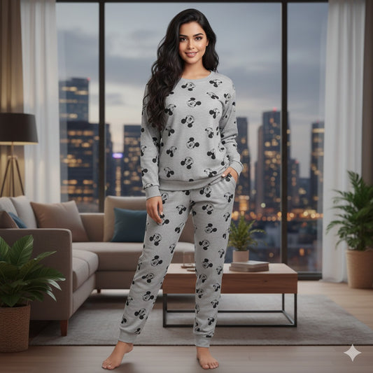 Mickey Mouse Printed Pajama set Night Suit Set For Women And Girls