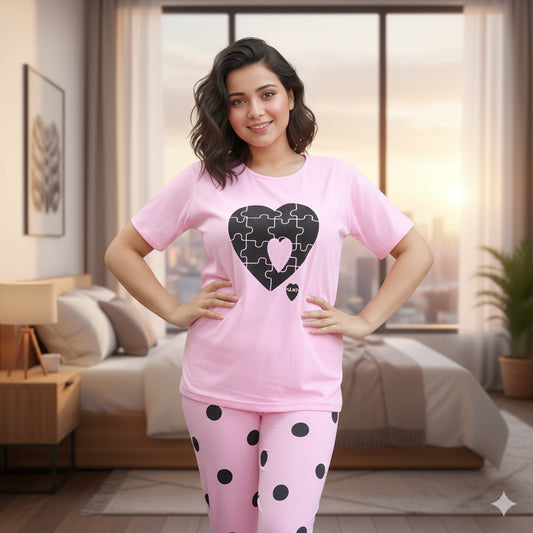 Heart Puzzle Women Night suit ( 3 colors)