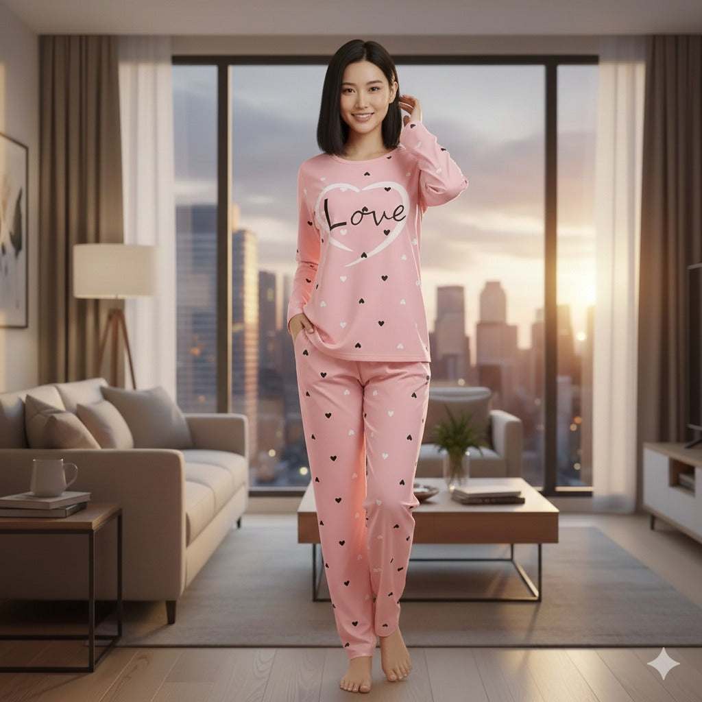 Pink Love Women Nightsuit PJ