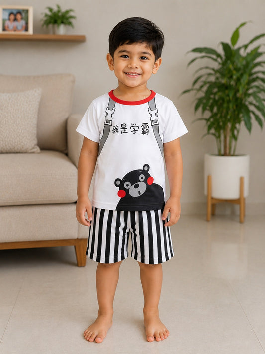 White Black panda Kids Shortwear sets