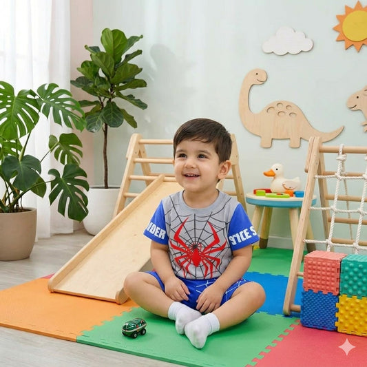 Kids Spider Print Summer Outfit – T-Shirt & Shorts Set (2PCS)