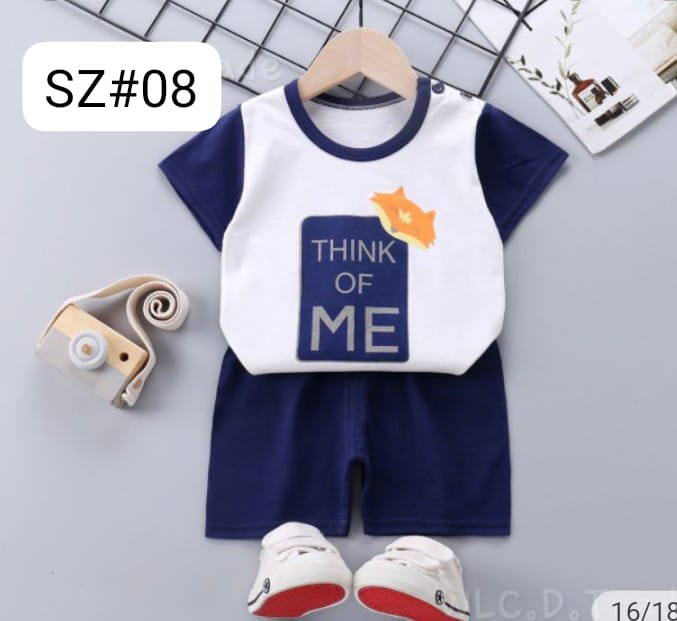 Blue THINK OF ME printed kids nightsuit