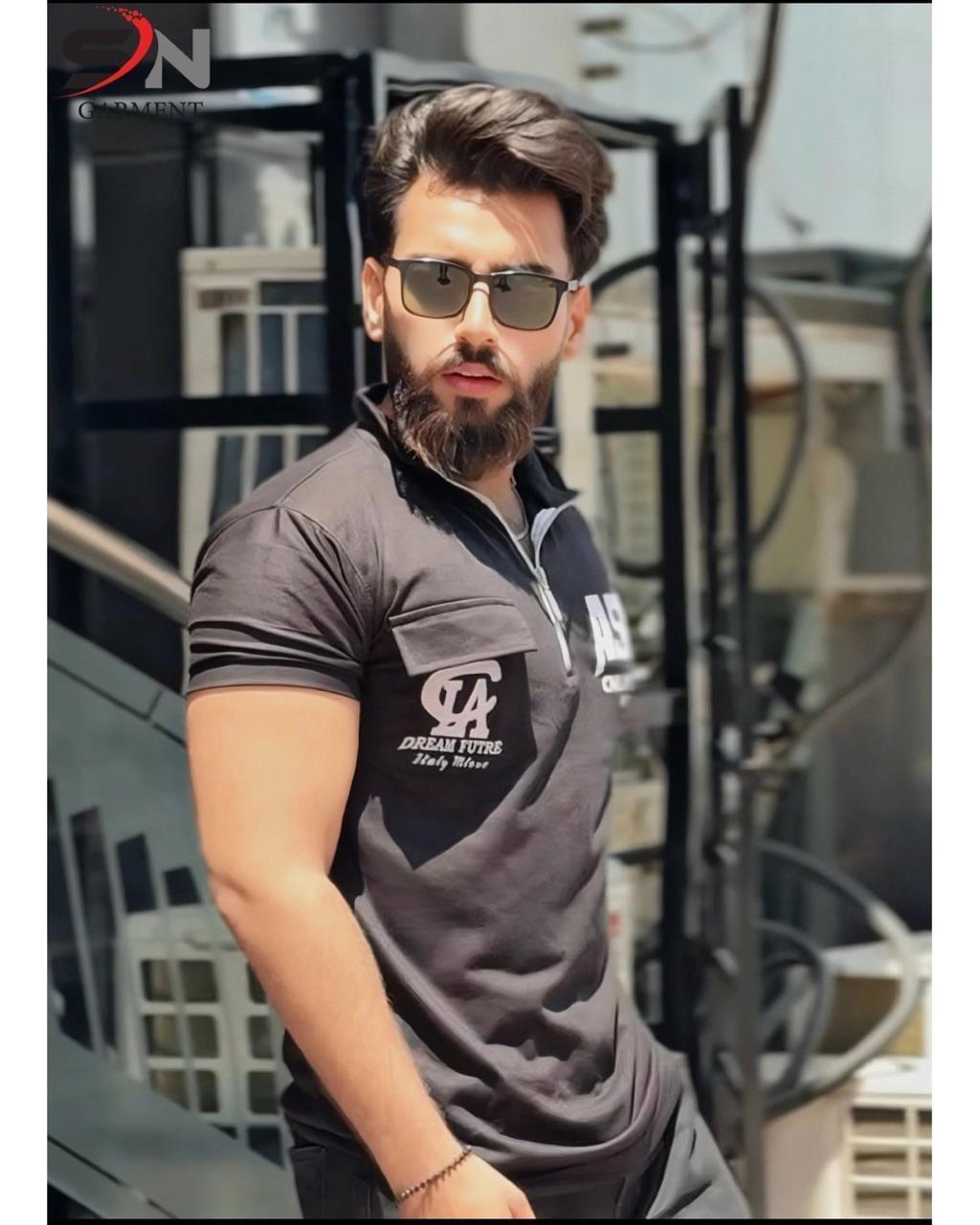 Zipped Stripe Pocket Polo Tshirt